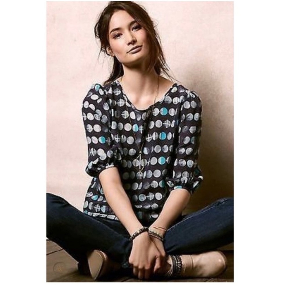 HD in Paris Anthropologie Silk Moon Phases Top Small Blue Celestial Back Cutout